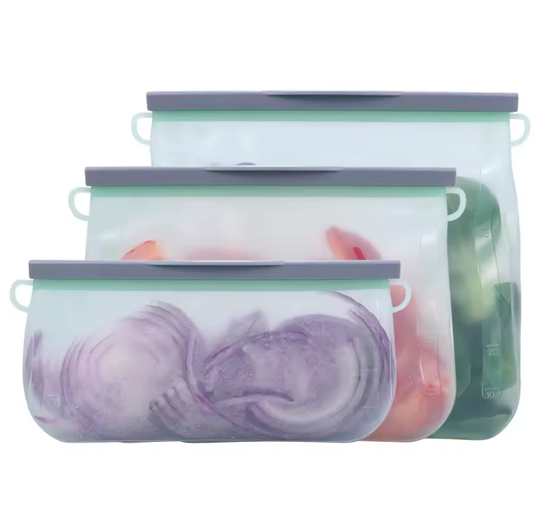 Bolsas silicona reutilizables verde turquesa con verduras